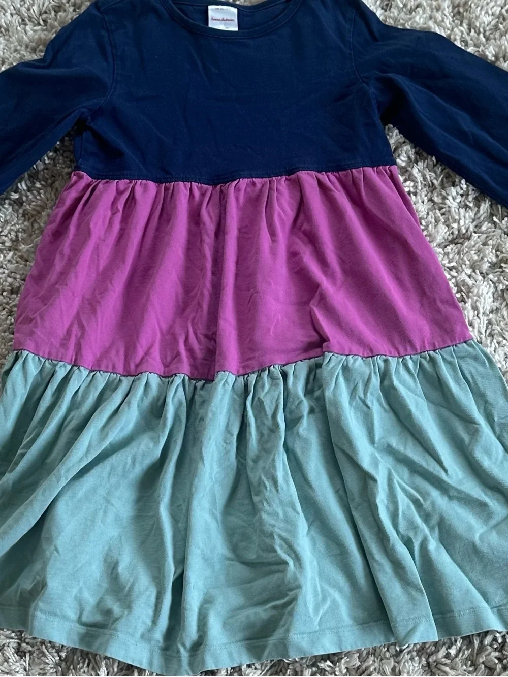 Hanna Andersson Navy, Magenta & Sage Tiered Long-Sleeve Dress